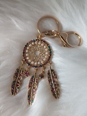 Gold-Tone Multicolor Dreamcatcher Keychain with Pearls
